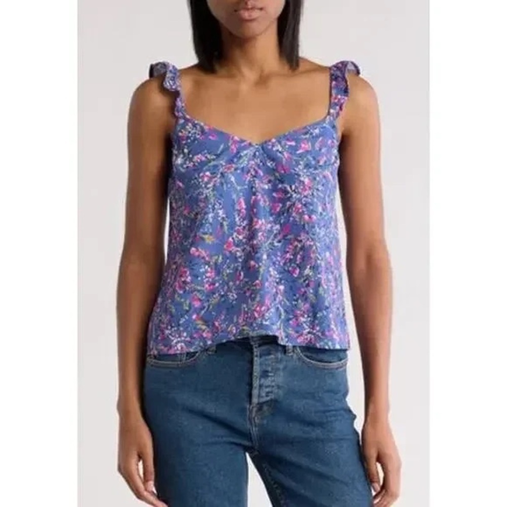 French Connection - Breya Eltan Ruffle Floral Cottagecore Tank Top In Pier Blue